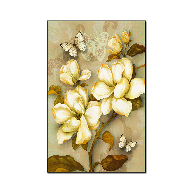 Gold Blooming Flower Print Canvas Textured French Country Living Room Wall Art Clearhalo 'Arts' 'Canvas Art' 1628476