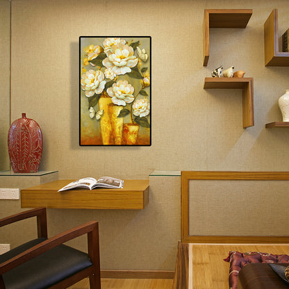 Gold Blooming Flower Print Canvas Textured French Country Living Room Wall Art Gold Design 2 Clearhalo 'Arts' 'Canvas Art' 1628480