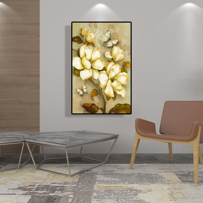 Gold Blooming Flower Print Canvas Textured French Country Living Room Wall Art Gold Design 3 Clearhalo 'Arts' 'Canvas Art' 1628487