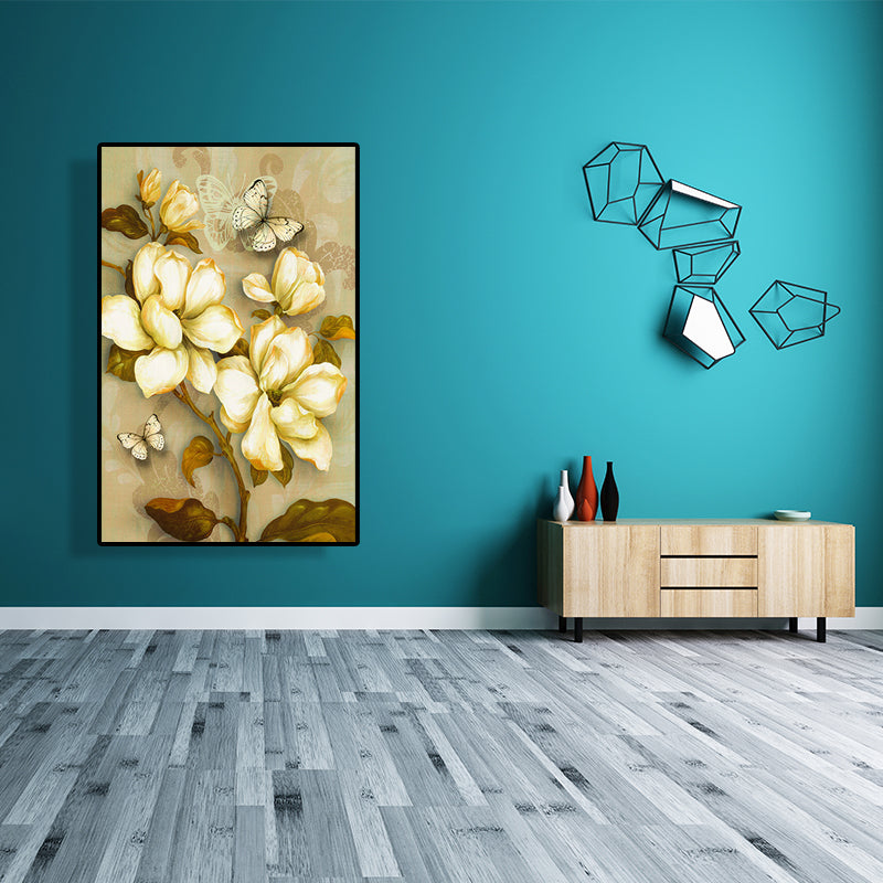 Gold Blooming Flower Print Canvas Textured French Country Living Room Wall Art Clearhalo 'Arts' 'Canvas Art' 1628488