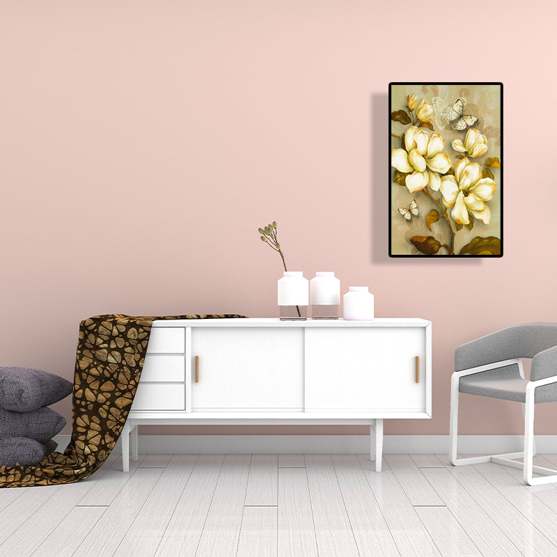 Gold Blooming Flower Print Canvas Textured French Country Living Room Wall Art Clearhalo 'Arts' 'Canvas Art' 1628489