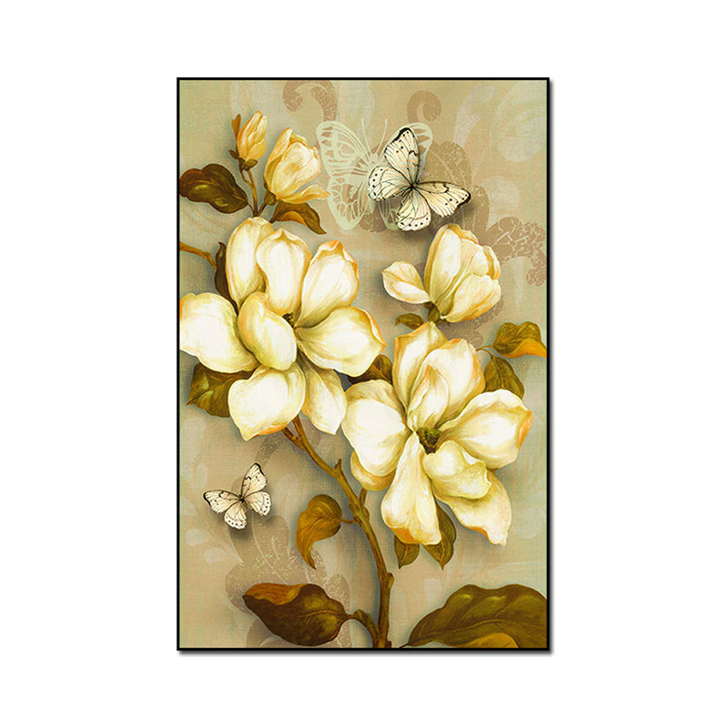Gold Blooming Flower Print Canvas Textured French Country Living Room Wall Art Clearhalo 'Arts' 'Canvas Art' 1628490