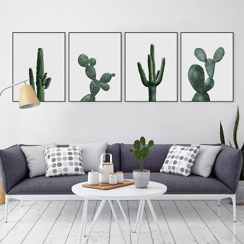 Tropical Plant Cactus Wall Art Green Textured Surface Canvas Print for Sitting Room Green One Set Clearhalo 'Art Gallery' 'Canvas Art' 'Coastal Art Gallery' 'Tropical' Arts' 1628494