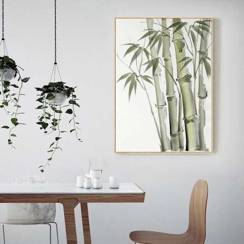 Chinese Bamboo Painting Wall Decor Canvas Textured Green Wall Art for Living Room - Green - Design 4 - Clearhalo - 'Arts' - 'Canvas Art' - 1628547