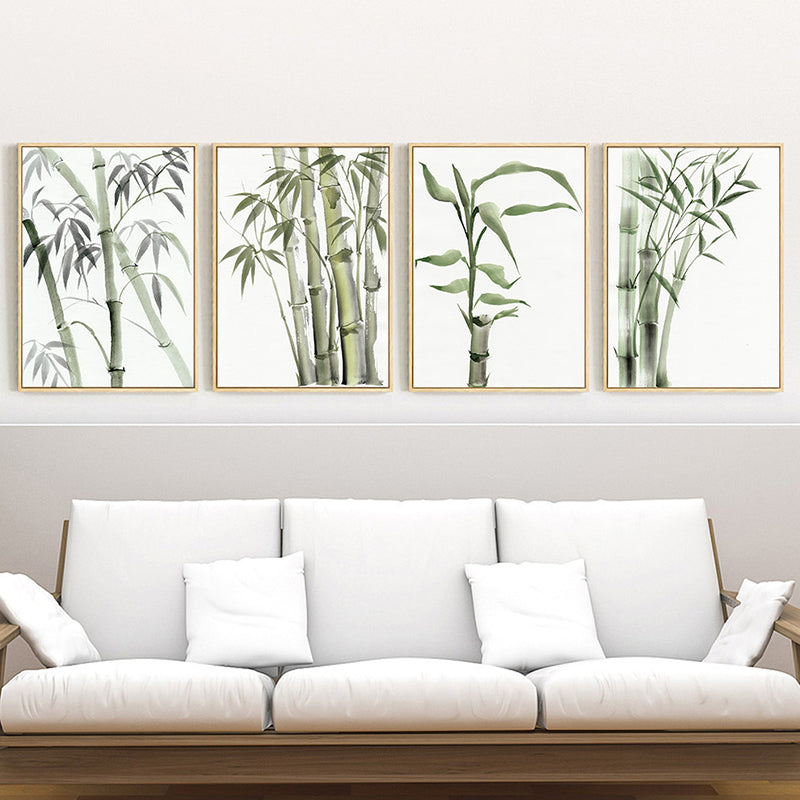 Chinese Bamboo Painting Wall Decor Canvas Textured Green Wall Art for Living Room - Green - One Set - Clearhalo - 'Arts' - 'Canvas Art' - 1628554