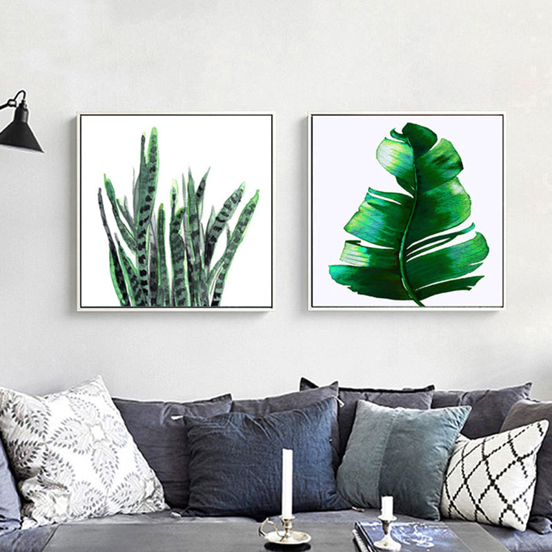 Stylish Tropical Plant Leaves Art Print for Bedroom Botanical Wall Decor in Green Clearhalo 'Art Gallery' 'Canvas Art' 'Coastal Art Gallery' 'Tropical' Arts' 1628576