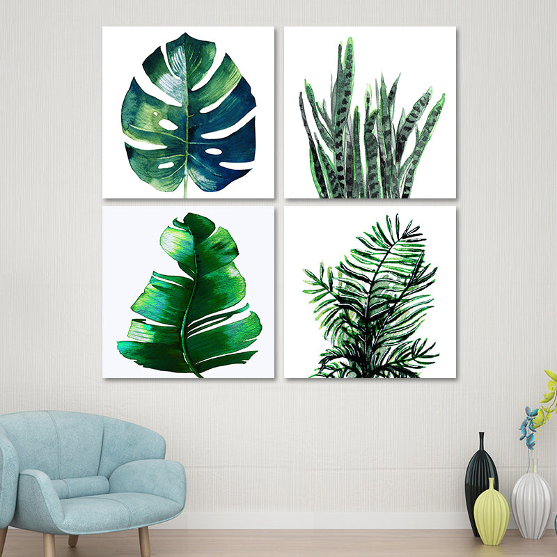 Stylish Tropical Plant Leaves Art Print for Bedroom Botanical Wall Decor in Green Green One Set Clearhalo 'Art Gallery' 'Canvas Art' 'Coastal Art Gallery' 'Tropical' Arts' 1628589