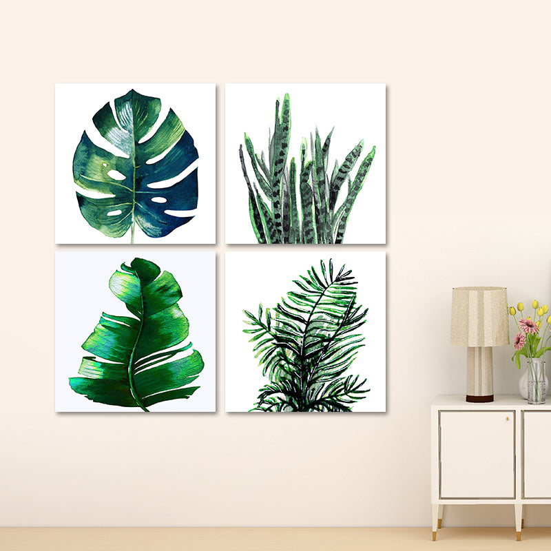 Stylish Tropical Plant Leaves Art Print for Bedroom Botanical Wall Decor in Green Clearhalo 'Art Gallery' 'Canvas Art' 'Coastal Art Gallery' 'Tropical' Arts' 1628590