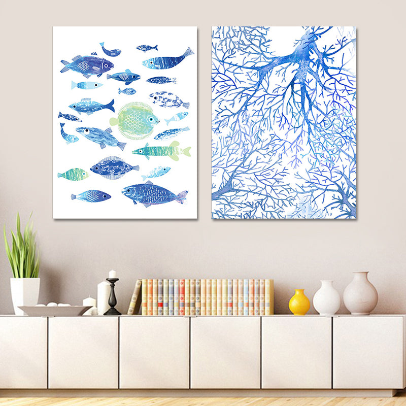 Tropical Undersea World Art Print Blue Living Room Wall Decoration, Textured Surface Blue One Set Clearhalo 'Art Gallery' 'Canvas Art' 'Coastal Art Gallery' 'Nautical' Arts' 1628652