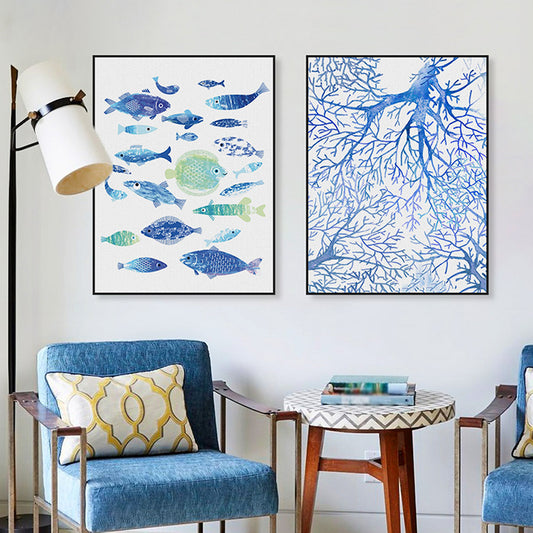 Tropical Undersea World Art Print Blue Living Room Wall Decoration, Textured Surface Clearhalo 'Art Gallery' 'Canvas Art' 'Coastal Art Gallery' 'Nautical' Arts' 1628654