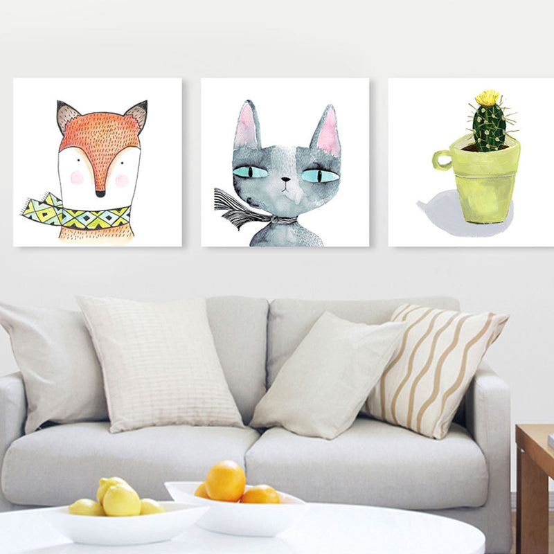 Animal Print Wall Art Living Room Pot Plant Canvas Painting in White for House Decor White One Set Clearhalo 'Art Gallery' 'Canvas Art' 'Kids' Arts' 1628659