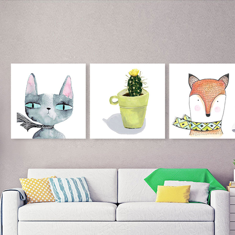 Animal Print Wall Art Living Room Pot Plant Canvas Painting in White for House Decor Clearhalo 'Art Gallery' 'Canvas Art' 'Kids' Arts' 1628660