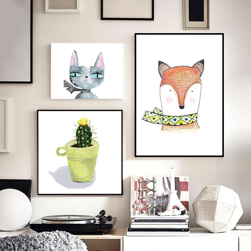 Animal Print Wall Art Living Room Pot Plant Canvas Painting in White for House Decor Clearhalo 'Art Gallery' 'Canvas Art' 'Kids' Arts' 1628661