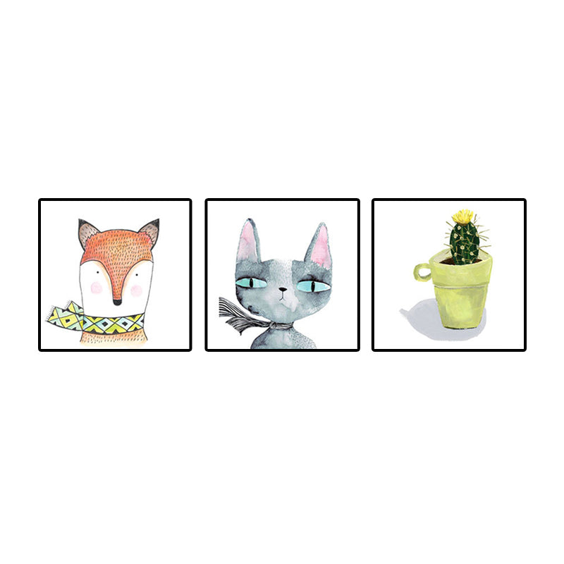 Animal Print Wall Art Living Room Pot Plant Canvas Painting in White for House Decor Clearhalo 'Art Gallery' 'Canvas Art' 'Kids' Arts' 1628662