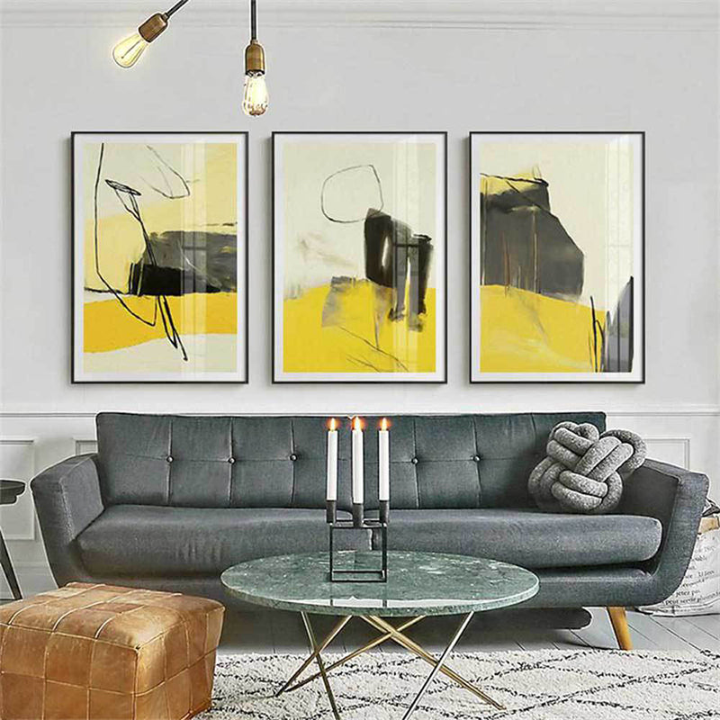 Abstract Canvas Wall Art Contemporary Textured Wall Decor in Yellow and Black for Room Yellow One Set Clearhalo 'Art Gallery' 'Canvas Art' 'Contemporary Art Gallery' 'Modern' Arts' 1628764