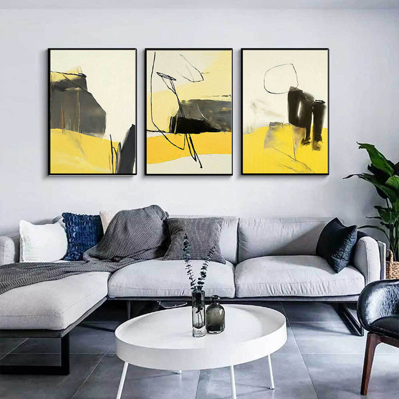 Abstract Canvas Wall Art Contemporary Textured Wall Decor in Yellow and Black for Room Clearhalo 'Art Gallery' 'Canvas Art' 'Contemporary Art Gallery' 'Modern' Arts' 1628766