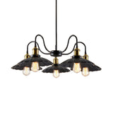 Black Finish Scalloped Chandelier Light Industrial Metal 5 Heads Indoor Pendant Lighting with Gooseneck Arm Clearhalo 'Cast Iron' 'Ceiling Lights' 'Chandeliers' 'Industrial Chandeliers' 'Industrial' 'Metal' 'Middle Century Chandeliers' 'Rustic Chandeliers' 'Tiffany' Lighting' 162906