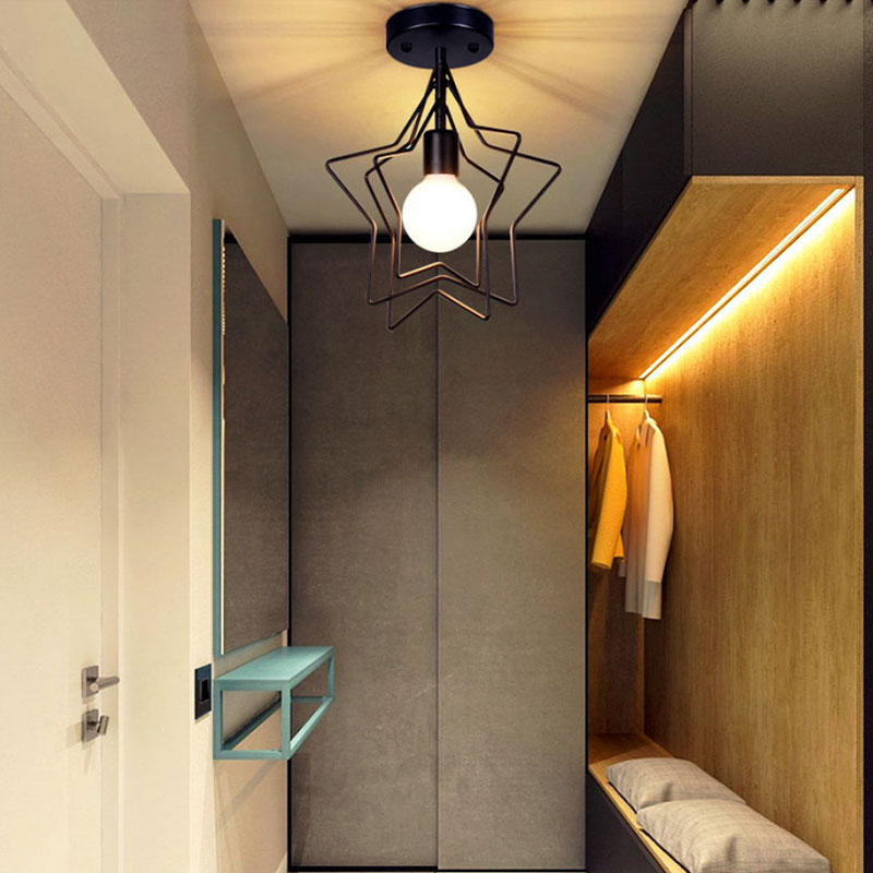 1 Bulb Semi-Flush Ceiling Light Loft Style Star Frame Metal Ceiling ...