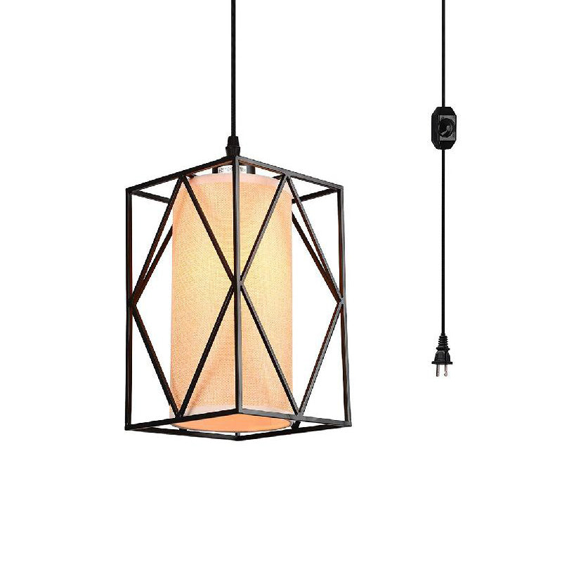 Black Cylinder Pendant Ceiling Light Farmhouse Clear Glass/Fabric 1 Light Living Room Hanging Lamp with Plug Clearhalo 'Ceiling Lights' 'Glass shade' 'Glass' 'Industrial Pendants' 'Industrial' 'Middle Century Pendants' 'Pendant Lights' 'Pendants' 'Tiffany' Lighting' 162996