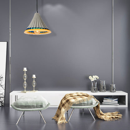 Cement Scalloped Edged Hanging Light Vintage Style 1-Light Dining Room Ceiling Lamp in Grey Grey Clearhalo 'Ceiling Lights' 'Modern Pendants' 'Modern' 'Pendant Lights' 'Pendants' Lighting' 163004