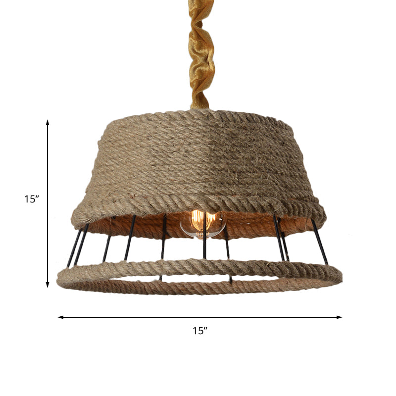 Hemp Rope Beige Pendant Light with Metal Cage Shade 1 Head Lodge Hanging Light Fixture for Restaurant Clearhalo 'Ceiling Lights' 'Industrial Pendants' 'Industrial' 'Middle Century Pendants' 'Pendant Lights' 'Pendants' 'Tiffany' Lighting' 163012