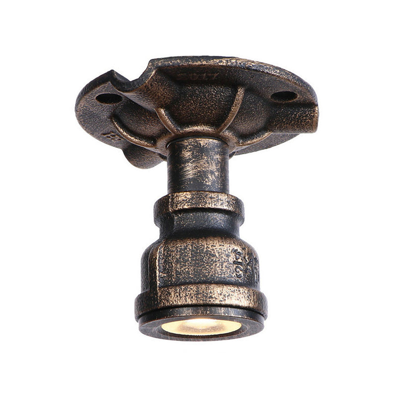 1 Light Metal Semi Flush Light Rustic Industrial Antique Brass Water Pipe Hallway Ceiling Mounted Light Clearhalo 'Ceiling Lights' 'Close To Ceiling Lights' 'Close to ceiling' 'Semi-flushmount' Lighting' 163054