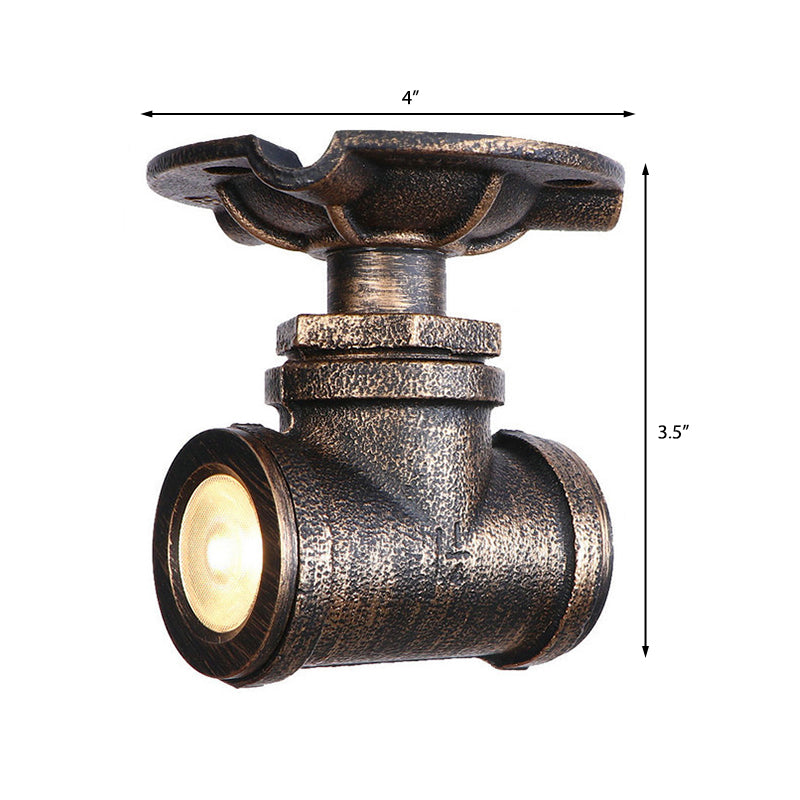 1 Light Metal Semi Flush Light Rustic Industrial Antique Brass Water Pipe Hallway Ceiling Mounted Light Clearhalo 'Ceiling Lights' 'Close To Ceiling Lights' 'Close to ceiling' 'Semi-flushmount' Lighting' 163058