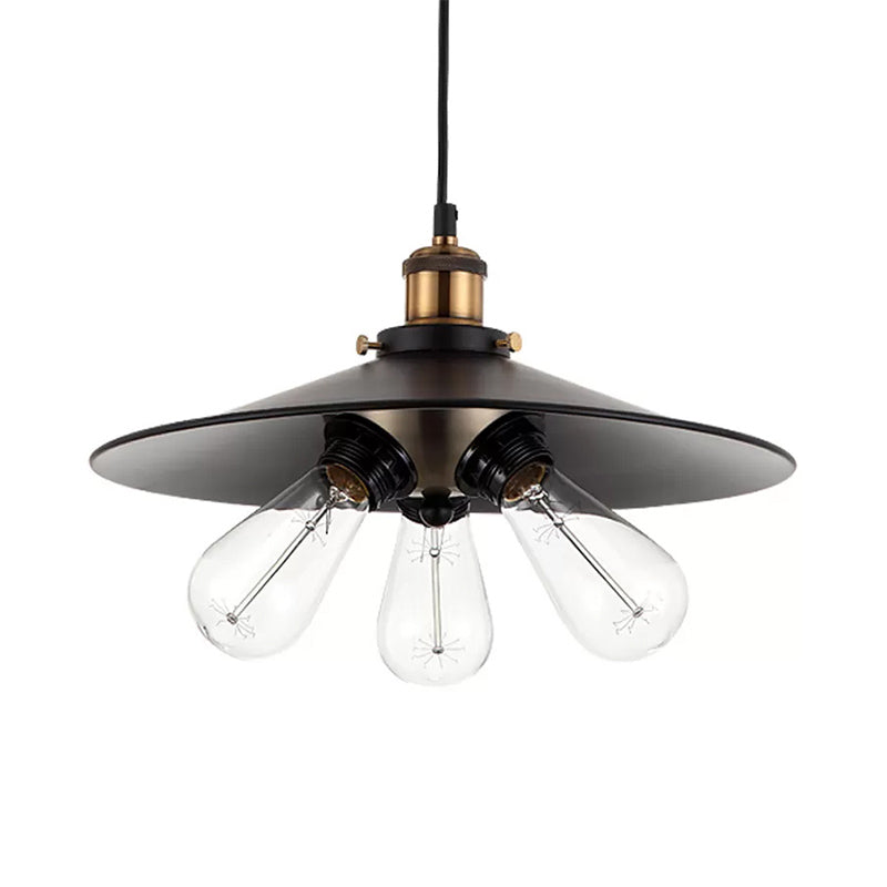 Flared Shade Kitchen Hanging Lamp Vintage Style Metallic 3 Heads Black/White Pendant Lighting Clearhalo 'Cast Iron' 'Ceiling Lights' 'Chandeliers' 'Industrial Chandeliers' 'Industrial' 'Metal' 'Middle Century Chandeliers' 'Rustic Chandeliers' 'Tiffany' Lighting' 163081