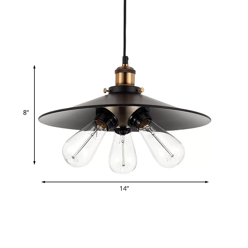 Flared Shade Kitchen Hanging Lamp Vintage Style Metallic 3 Heads Black/White Pendant Lighting Clearhalo 'Cast Iron' 'Ceiling Lights' 'Chandeliers' 'Industrial Chandeliers' 'Industrial' 'Metal' 'Middle Century Chandeliers' 'Rustic Chandeliers' 'Tiffany' Lighting' 163082