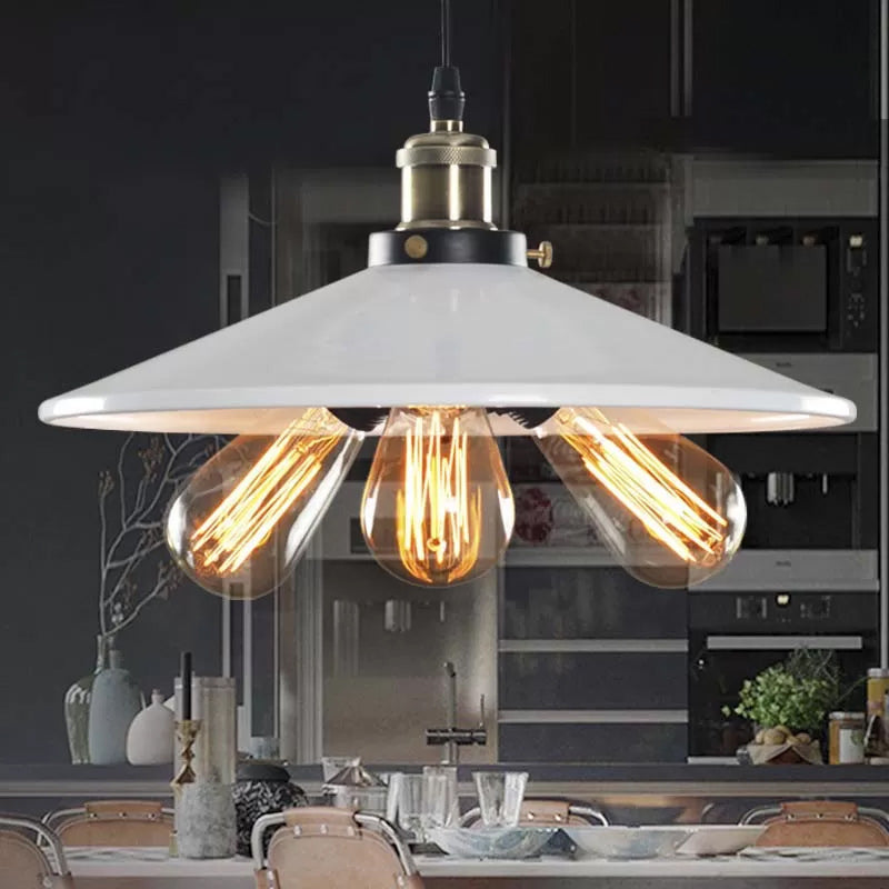 Flared Shade Kitchen Hanging Lamp Vintage Style Metallic 3 Heads Black/White Pendant Lighting White B Clearhalo 'Cast Iron' 'Ceiling Lights' 'Chandeliers' 'Industrial Chandeliers' 'Industrial' 'Metal' 'Middle Century Chandeliers' 'Rustic Chandeliers' 'Tiffany' Lighting' 163083
