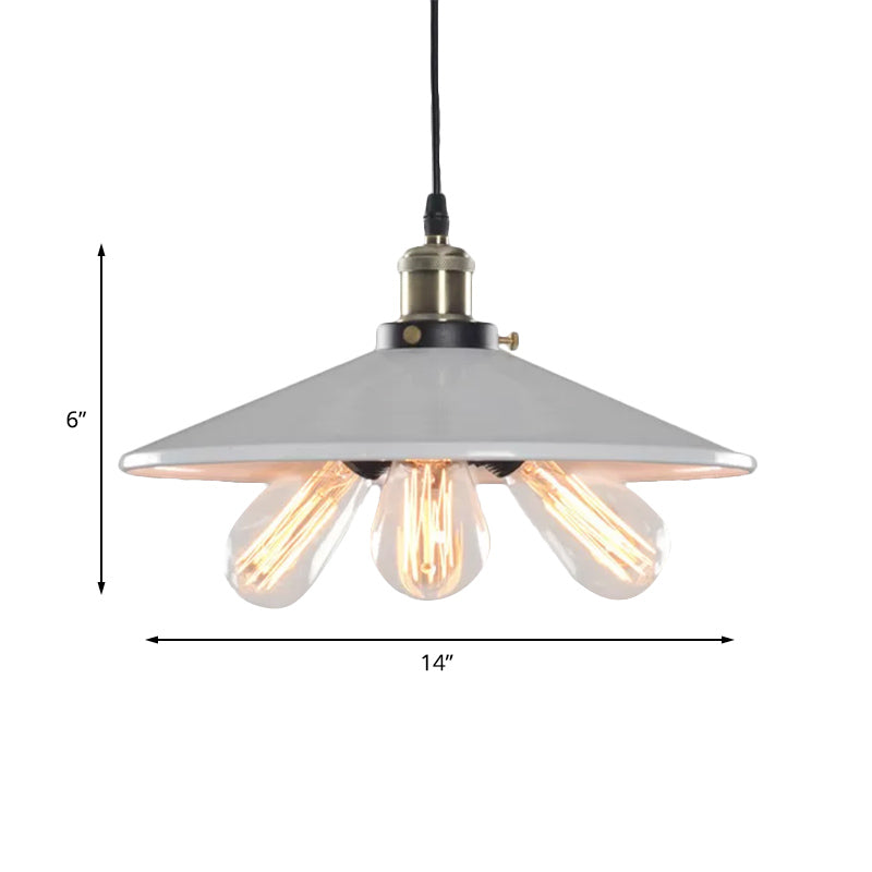 Flared Shade Kitchen Hanging Lamp Vintage Style Metallic 3 Heads Black/White Pendant Lighting Clearhalo 'Cast Iron' 'Ceiling Lights' 'Chandeliers' 'Industrial Chandeliers' 'Industrial' 'Metal' 'Middle Century Chandeliers' 'Rustic Chandeliers' 'Tiffany' Lighting' 163086