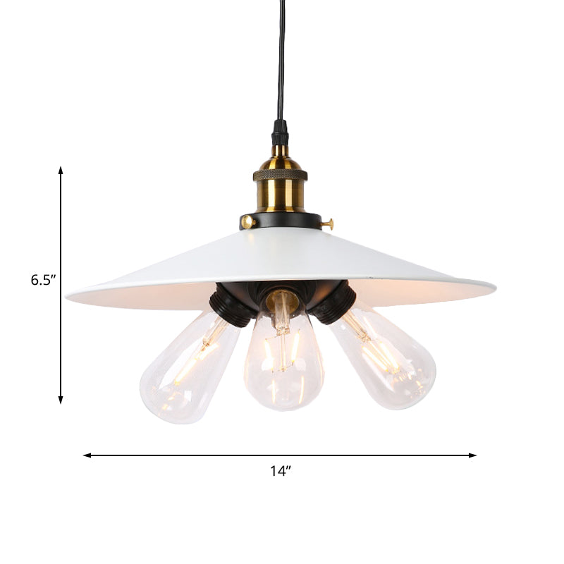 Flared Shade Kitchen Hanging Lamp Vintage Style Metallic 3 Heads Black/White Pendant Lighting Clearhalo 'Cast Iron' 'Ceiling Lights' 'Chandeliers' 'Industrial Chandeliers' 'Industrial' 'Metal' 'Middle Century Chandeliers' 'Rustic Chandeliers' 'Tiffany' Lighting' 163090