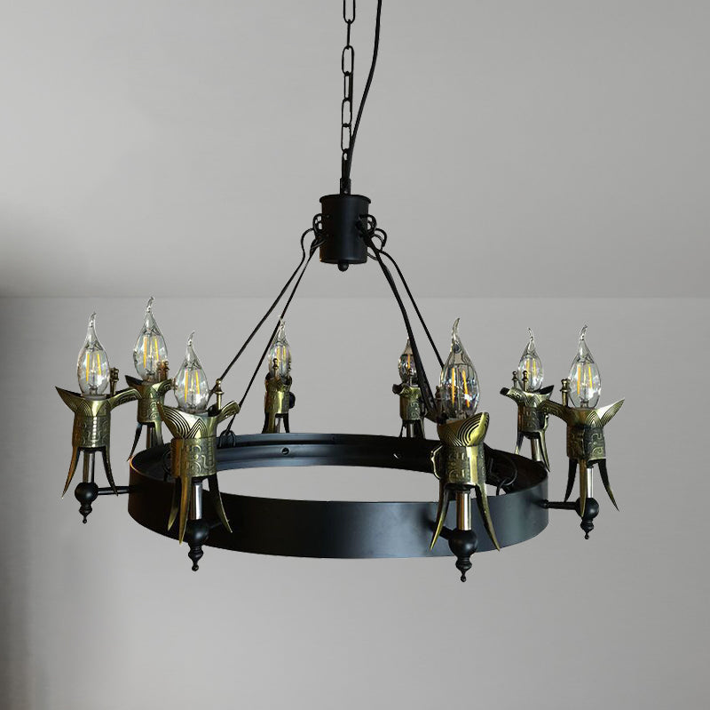 Bare Bulb Metal Hanging Lamp with Ring Antique Style Multi Light Farmhouse Chandelier Lighting in Brass Clearhalo 'Cast Iron' 'Ceiling Lights' 'Chandeliers' 'Industrial Chandeliers' 'Industrial' 'Metal' 'Middle Century Chandeliers' 'Rustic Chandeliers' 'Tiffany' Lighting' 163133
