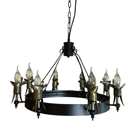 Bare Bulb Metal Hanging Lamp with Ring Antique Style Multi Light Farmhouse Chandelier Lighting in Brass Clearhalo 'Cast Iron' 'Ceiling Lights' 'Chandeliers' 'Industrial Chandeliers' 'Industrial' 'Metal' 'Middle Century Chandeliers' 'Rustic Chandeliers' 'Tiffany' Lighting' 163134