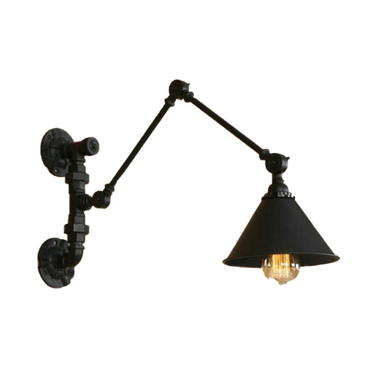 Swing Arm Bedroom Wall Sconce Industrial Metal 1 Light Black Wall Mount Light with Cone Shade, 7"/8.5" Wide Clearhalo 'Art deco wall lights' 'Cast Iron' 'Glass' 'Industrial wall lights' 'Industrial' 'Middle century wall lights' 'Modern' 'Rustic wall lights' 'Tiffany' 'Traditional wall lights' 'Wall Lamps & Sconces' 'Wall Lights' Lighting' 163138