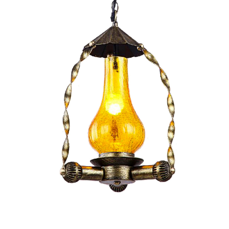 Vintage Crackle Glass Suspended Lamp 1-Light Kerosene Hanging Light in Brass for Coffee Shop Clearhalo 'Art Deco Pendants' 'Cast Iron' 'Ceiling Lights' 'Ceramic' 'Crystal' 'Industrial Pendants' 'Industrial' 'Metal' 'Middle Century Pendants' 'Pendant Lights' 'Pendants' 'Tiffany' Lighting' 163144