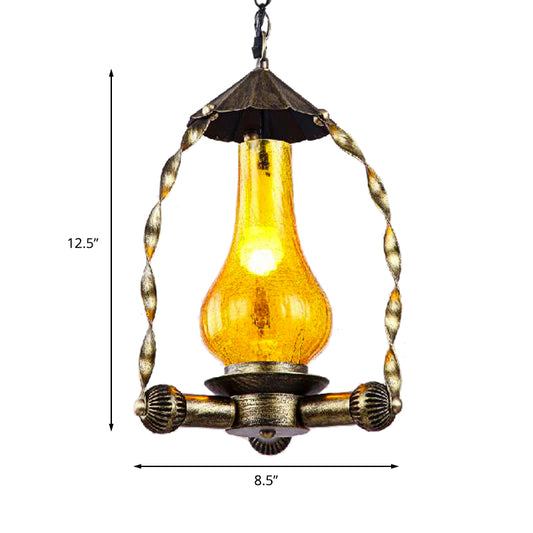 Vintage Crackle Glass Suspended Lamp 1-Light Kerosene Hanging Light in Brass for Coffee Shop Clearhalo 'Art Deco Pendants' 'Cast Iron' 'Ceiling Lights' 'Ceramic' 'Crystal' 'Industrial Pendants' 'Industrial' 'Metal' 'Middle Century Pendants' 'Pendant Lights' 'Pendants' 'Tiffany' Lighting' 163145
