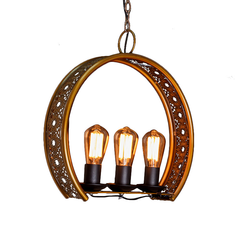Bare Bulb Metal Hanging Light Three-light Industrial Chandeliers in Brass for Living Room Clearhalo 'Cast Iron' 'Ceiling Lights' 'Chandeliers' 'Industrial Chandeliers' 'Industrial' 'Metal' 'Middle Century Chandeliers' 'Rustic Chandeliers' 'Tiffany' Lighting' 163149