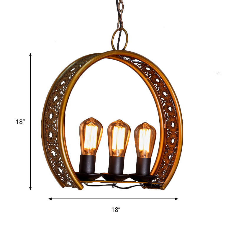 Bare Bulb Metal Hanging Light Three-light Industrial Chandeliers in Brass for Living Room Clearhalo 'Cast Iron' 'Ceiling Lights' 'Chandeliers' 'Industrial Chandeliers' 'Industrial' 'Metal' 'Middle Century Chandeliers' 'Rustic Chandeliers' 'Tiffany' Lighting' 163150