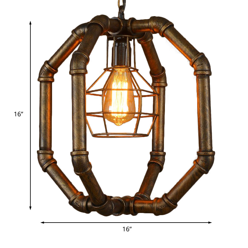 1 Bulb Metal Hanging Lamp Farmhouse Style Brass Water Pipe Restaurant Ceiling Fixture with Inner Dome Cage Shade Clearhalo 'Art Deco Pendants' 'Cast Iron' 'Ceiling Lights' 'Ceramic' 'Crystal' 'Industrial Pendants' 'Industrial' 'Metal' 'Middle Century Pendants' 'Pendant Lights' 'Pendants' 'Tiffany' Lighting' 163240