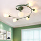 Curly Semi Flush Mount Light Nordic Iron 4/6-Head Grey/Pink/Yellow Ceiling Lamp with White Glass Shade 6 Green Clearhalo 'Ceiling Lights' 'Chandeliers' 'Close To Ceiling Lights' 'Close to ceiling' 'Glass shade' 'Glass' 'Semi-flushmount' Lighting' 163324