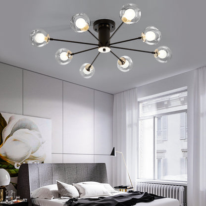 Iron Sputnik Ceiling Mounted Lamp Modern 8/10 Lights Black/White Semi Flush Pendant with Clear Glass Shade 8 Black Clearhalo 'Ceiling Lights' 'Close To Ceiling Lights' 'Close to ceiling' 'Glass shade' 'Glass' 'Semi-flushmount' Lighting' 163341