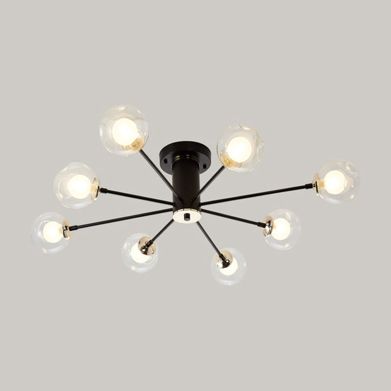 Iron Sputnik Ceiling Mounted Lamp Modern 8/10 Lights Black/White Semi Flush Pendant with Clear Glass Shade Clearhalo 'Ceiling Lights' 'Close To Ceiling Lights' 'Close to ceiling' 'Glass shade' 'Glass' 'Semi-flushmount' Lighting' 163343