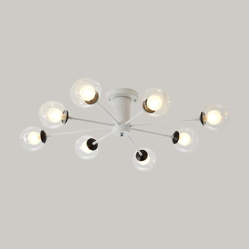 Iron Sputnik Ceiling Mounted Lamp Modern 8/10 Lights Black/White Semi Flush Pendant with Clear Glass Shade Clearhalo 'Ceiling Lights' 'Close To Ceiling Lights' 'Close to ceiling' 'Glass shade' 'Glass' 'Semi-flushmount' Lighting' 163350