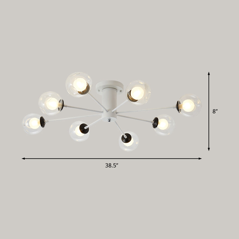 Iron Sputnik Ceiling Mounted Lamp Modern 8/10 Lights Black/White Semi Flush Pendant with Clear Glass Shade Clearhalo 'Ceiling Lights' 'Close To Ceiling Lights' 'Close to ceiling' 'Glass shade' 'Glass' 'Semi-flushmount' Lighting' 163351