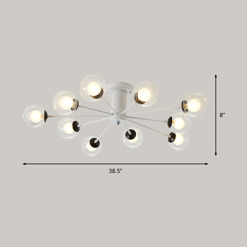 Iron Sputnik Ceiling Mounted Lamp Modern 8/10 Lights Black/White Semi Flush Pendant with Clear Glass Shade Clearhalo 'Ceiling Lights' 'Close To Ceiling Lights' 'Close to ceiling' 'Glass shade' 'Glass' 'Semi-flushmount' Lighting' 163355
