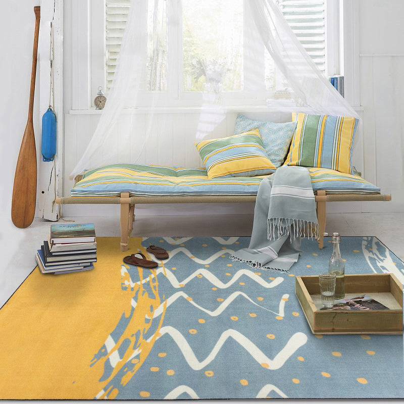 Minimalist Novelty Rug in Blue and Yellow Geometric Dots Wave Pattern Rug Polyester Non-Slip Carpet for Home Decor Blue Clearhalo 'Area Rug' 'Rug' 1634318