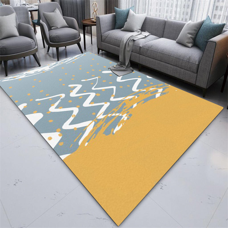 Minimalist Novelty Rug in Blue and Yellow Geometric Dots Wave Pattern Rug Polyester Non-Slip Carpet for Home Decor Clearhalo 'Area Rug' 'Rug' 1634319