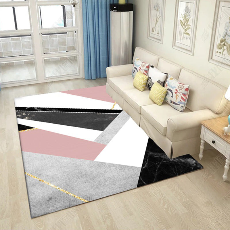 Pink and Black Bedroom Rug Modern Color Block Geometric Marble Pattern Area Rug Polyester Anti-Slip Carpet Black-White Clearhalo 'Area Rug' 'Modern' 'Rugs' Rug' 1634326