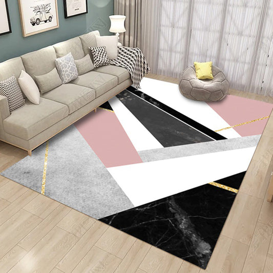 Pink and Black Bedroom Rug Modern Color Block Geometric Marble Pattern Area Rug Polyester Anti-Slip Carpet Clearhalo 'Area Rug' 'Modern' 'Rugs' Rug' 1634327
